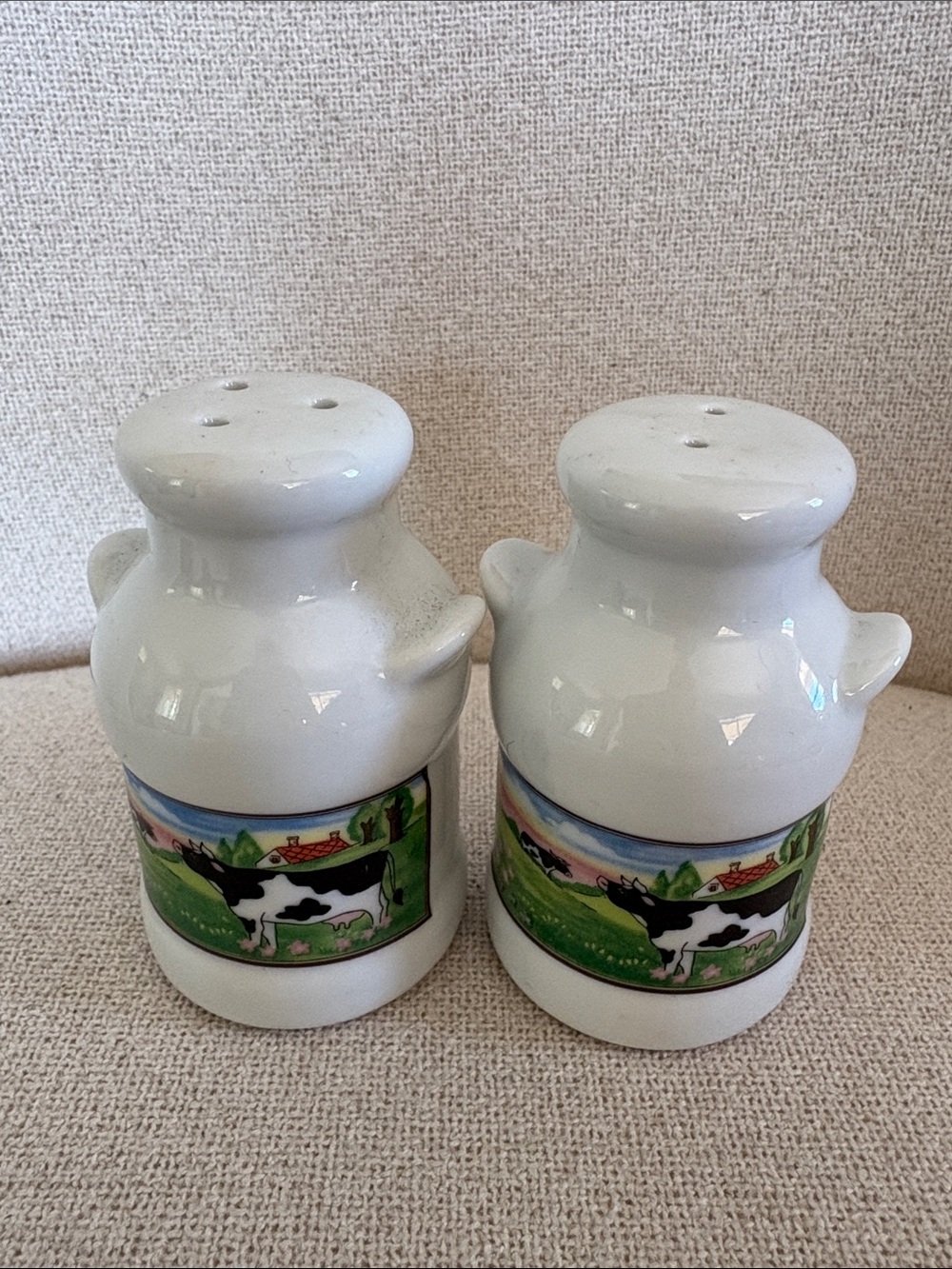 Cow Motif Ceramic Salt and Pepper Shakers - White